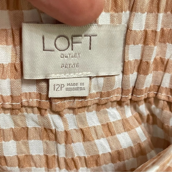 LOFT Gingham Seersucker Tan & White Checkered Skirt 12P - Picture 7 of 12